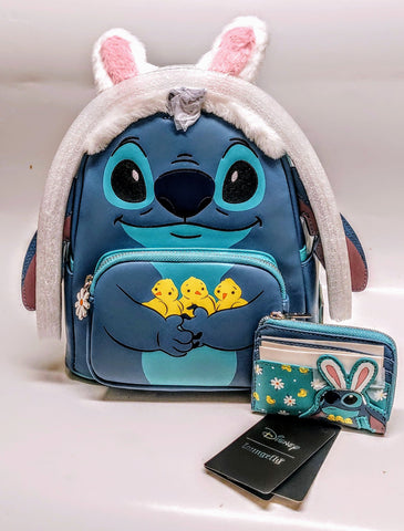 Loungefly Disney Stitch Easter Bunny Ears Mini Backpack & Cardholder SET NWT