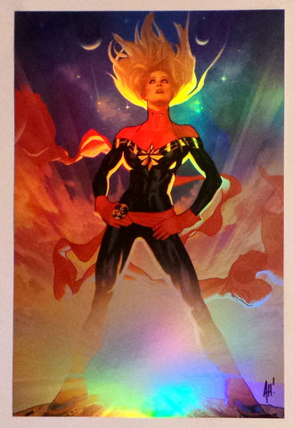 ADAM HUGHES Captain Marvel SDCC 2019 Signed HOLOFOIL ART PRINT/POSTER 12"X18"